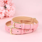 Leather Dog Collar for Large Dogs, Soft Padded Dog Leather Collar with Heavy Duty Gold Buckle, Durable & Comfortable, Pink, L
