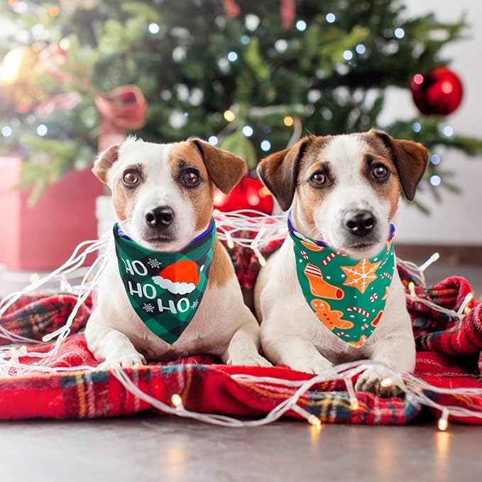 SCENEREAL Christmas Dog Bandanas 2 Pack, Puppy Snowman Xmas Triangle Bibs Handkerchief, Reversible Holiday Dog Bandana for Boy and Girl, Premium Pet Scarf for Small Medium Large Dogs L