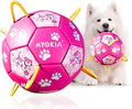 Size 3 Pink Dog Soccer Ball with Straps Durable Training Ball for Pets Interactive Outdoor Dog Toy for Medium to Large Puppies Essential Pet Supplies