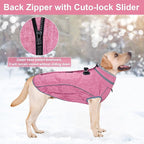 Malier Dog Coat, Reflective Dog Jacket Waterproof Windproof Puppy Cold Weather Coats with Harness Built in, Winter Extra Warm Pet Coat Fleece Vest for Small Large Pets and Puppy (Pink, Large)