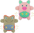 Crinkle Dog Toys Squeaky Plush No Stuffing Cute Puppy Stuffless Tough Rop Pull Toy, Fun Dog Stuffed Animals Durable Chew Set for Small Medium Large Pup (Large, Pink Pig+Green Frog)