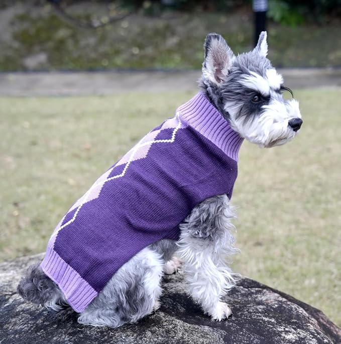 Alemon Argyle Knit Pet Sweaters Clothes for Small Dogs, Classic Purple Medium M Size