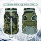 Lelepet Dog Coat Warm Dog Winter Coat Waterproof Dogs Jacket with Harness Built in Reflective Pet Fleece Vest Zip-Up Cold Weather Coats for Large Dogs Turtleneck Windproof Coats Pitbull Green Camo 2XL