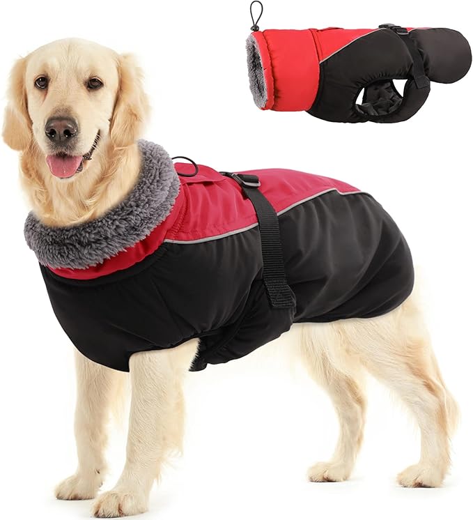 IDOMIK Dog Winter Coat, Reflective Waterproof Dog Jacket for Cold Weather, Warm Pet Coats for Small Medium Large Dogs, High Collar Doggy Fleece Snow Jacket, Winter Vest with Adjustable Buckle,XL