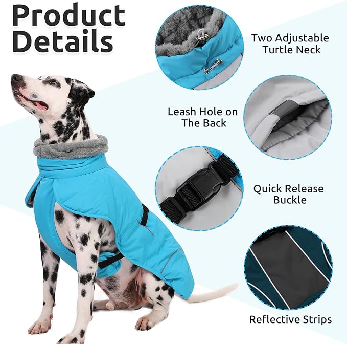 Queenmore Winter Dog Jackets, Dog Coats for Small Puppy, Warm Reflective Winter Dogs Coat, Waterproof Fall Pet Coats, Blue, S