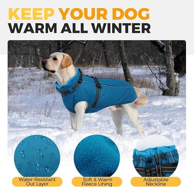Lelepet Waterproof Dog Jacket with Harness Built in Warm Dog Winter Coat, Reflective Jacket Fleece Jacket, Dogs Coats for Small Dogs, Thermal Pet Snowsuit for Cold Weather, Yorkshire, Shih Tzu, Blue S