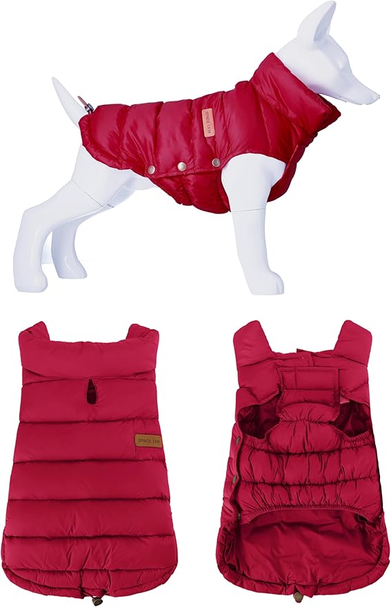 SPACE LION Dog Puffer Jacket, Down Winter Coat, Durable Outdoor Coat for Cold and Windy Conditions, Waterproof, Lightweight Jacket, Adjustable Fit for Small, Medium, Large Dogs(Red,16/XL)