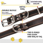 ADITYNA Heavy Duty Leather Dog Collar for Large Dogs - Soft and Strong Black Leather Collar for Walking and Training (Large: Fit 17" - 23" Neck, Black)