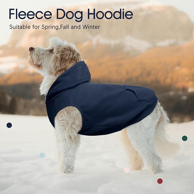 IECOii Dog Hoodie for Medium Dogs, Warm Fleece Dog Hoodies Sweater with Leash Hole and Pocket, Cozy Dogs Cold Weather Coat for Fall Winter Hooded Sweatshirt Vest for French Bulldog, Blue, L