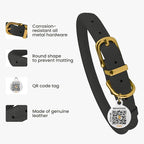 BronzeDog Rolled Leather Dog Collar with QR ID Tag, Adjustable Soft Round Collars for Small Medium Large Dogs Puppy (14" - 16" Neck Size, Black Night)