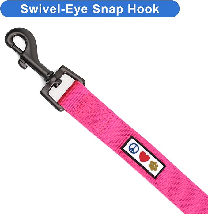 Pawtitas Personalized Dog Leash - Custom Embroidered with Pet Name & Phone Number - 6 ft Pink Small Dog Leash
