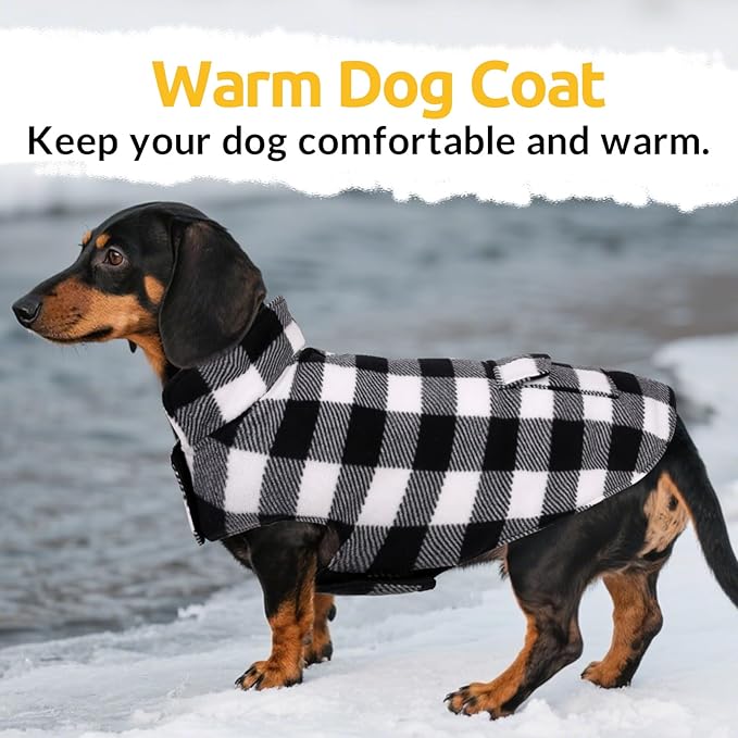 ASENKU Dog Winter Coat, Fleece Doggie Jacket Plaid Reversible Vest Waterproof Windproof Cold Weather Clothes for Small Medium Large Dogs (S, White)