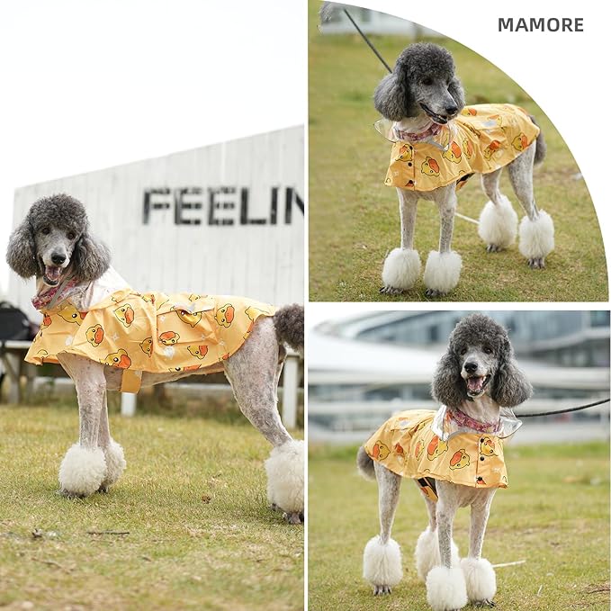 Dog Raincoat,Waterproof Rain Poncho with Hoodie, High Reflective Adjustable Pet Rain Jacket with Leash Hole for Small Medium and Large Dogs (Yellow Duck, X-Large)