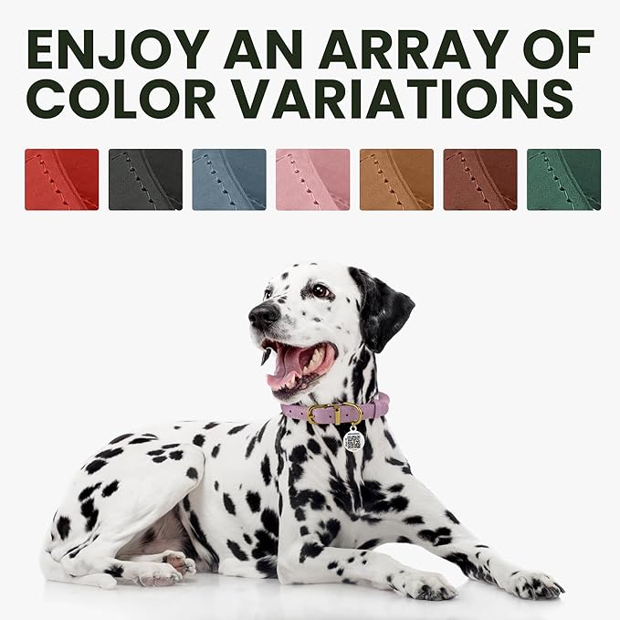 BronzeDog Rolled Leather Dog Collar with QR ID Tag, Adjustable Soft Round Collars for Small Medium Large Dogs Puppy (16" - 19" Neck Size, Classic Red)