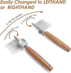 Dog Dematting Comb with Wooden Handle & Detangling Brush - Stainless Steel Undercoat Rake for Long & Thick Haired Dogs & Cats, Professional Grooming Tool for Deshedding and Matted Fur Removal