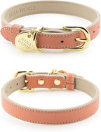 NINA WOOF Rio Padded Luxury Dog Collar - Vegan Leather, Adjustable Buckle - Fits Small to Large Dogs - Peach