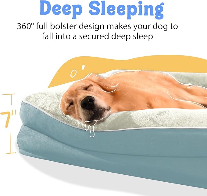 Washable Orthopedic Large Dog Bed - Removable Orthopedic Dog Bed XL with Bolster Extra Large Dogs Beds with Washable Cover Non-Slip Bottom