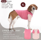 2 Pack X-Large Dog Shirts - Breathable Lightweight Basic Tees, Durable Moisture-Wicking Dogs Clothes for Beagle, Bullmastiff, Sleep, Hot Summer Day Outdoor Activities, Travel, Seaside, Pink