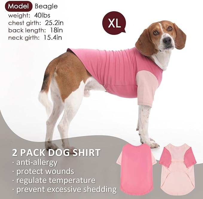 2 Pack Dog Shirt for Medium Dogs - Soft Breathable Summer Cool Tee, Lightweight Comfortable Clothes for Sensitive Skin Jack Russell, Shihtzu, Indoor Lounging, Walking, Park Play, Beach, Pink