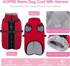 AOFITEE Dog Coat for Large Dogs, XXXL Dog Winter Jacket with Harness Built in, Turtleneck Cold Weather Coat for Extra Large Dogs, Reflective Pet Fleece Jacket with Zipper for Great Dane, Red 3XL