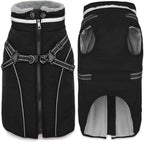 Fragralley Dog Coat with Harness Built in, Waterproof Windproof Reflective Warm Puffer Jacket, Fleece Lined Vest Winter Parka for Small, Medium, Large Dogs