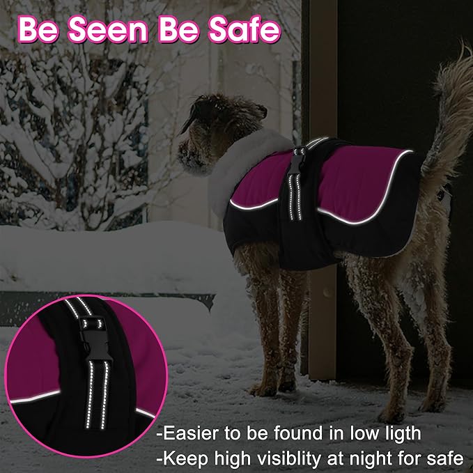 Dogcheer Waterproof Dog Coat, Christmas Dog Winter Jacket, Adjustable Puppy Fleece Coat for Cold Weather, Reflective Turtleneck Snow Jacket for Small Medium Large Dogs - Pink, S