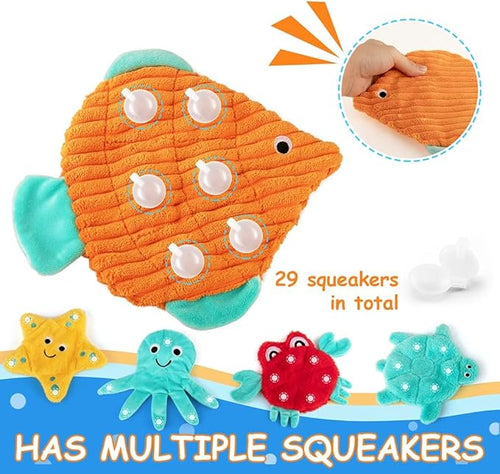 AWOOF No Stuffing Crinkle Squeaky Plush Dog Toys - Cute Animal Themed for Small to Large Dogs & Puppies - Bulk 5 Pack