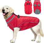 Malier Dog Coat, Reflective Dog Jacket Waterproof Windproof Puppy Cold Weather Coats with Harness Built in, Winter Extra Warm Pet Coat Fleece Vest for Small Large Pets and Puppy (Red, Medium)