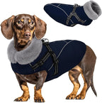 Queenmore Small Dog Coat,Dog Coat for Small Dogs,Reflective Windproof Dogs Jackets with Built-in Harness,Doggy Winter Jacket with Zipper On Back,Warm Pet Coats with Fleece Lining,NavyBlue,S