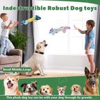 Crinkle Dog Toys Squeaky Plush No Stuffing Cute Puppy Stuffless Tough Rop Pull Toy, Fun Dog Stuffed Animals Durable Chew Set for Small Medium Large Pup (Large, Blue+Purple Chameleon)