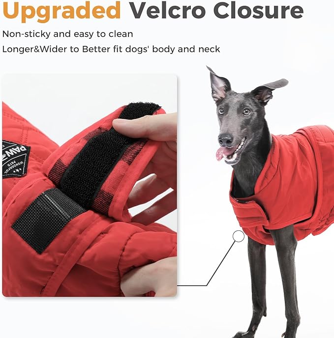 PAWZ Road Dog Winter Coat with 5 Layers Warm Material, Reversible Dog Clothes with 2 Sides, Dog Jacket Outdoor Water Repellent, (Red Plaid XL)