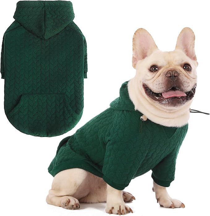 EXPAWLORER Textured Cable Knit Basic Dog Hoodie, Elevated Style Dog Sweater with Leash Hole and Pocket, Soft and Warm Pet Winter Coat, Cold Weather Clothes for Small Medium Large Dogs Cats,Green S