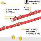 Heavy Duty Red Leather Dog Collar for Small Dogs- Soft and Strong Dog Collar for Puppy (Small: Fit 10" - 14.5" Neck, Red)