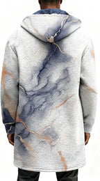 Mens Long Cardigan Hoodies Full Zip Fleece Lined Jackets Fashion Knitted Color Block Hooded Coat with Pockets