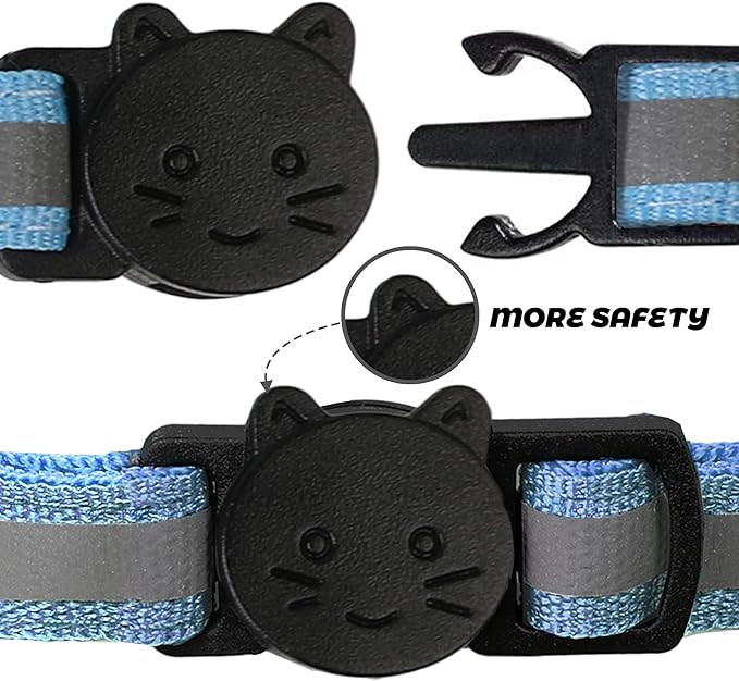 BANMODER 2 Pack Reflective Cat Collar Breakaway with Bell,Personalized Kitten Collars,Adjustable Safety Buckle Collar for Male Cats Girls & Boys (Sky Blue)