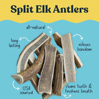 hotspot pets Premium Split Elk Antlers for Dogs - 7+ Inch Large Dog Antler Chews (4 Pack) Made in USA, Naturally Shed Antler Bone for Large Breed Aggressive Chewers - Promotes Dental Hygiene