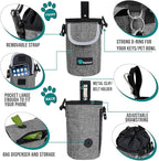 PetAmi Dog Treat Pouch, Large Pet Training Treat Pouch with Pocket, Dog Trainer Essentials Supply Holder with Poop Bag Dispenser, Training Bag for Kibbles Toys, 3 Ways to Wear (Gray)