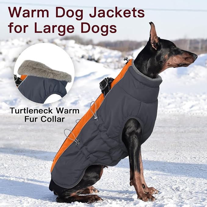 Small Dog Coat - Winter Jacket, Warm Zip Up Snowsuit, Reflective, Water-Resistant, Orange-Gray for Small Dogs, Yorkie, Toy Poodle