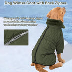 IDOMIK Dog Winter Coat for Large Dogs, Warm Dog Winter Jacket with Fleece High Collar, Zippered Cold Weather Coats for Dogs, Waterproof Doggy Snow Jacket Clothes,Green,L