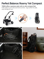 Pet Stroller with 4 Wheels, 4 in 1 Folding Puppy Strollers for Small/Medium Dogs up to 66lbs, Lightweight Pet Travel Carrier with Detachable Carrier/Storage Basket, One Click Folding, Black