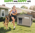 Large Outdoor Wooden Dog House, Weatherproof Dog Houses with Adjustable Vent Windows, Alloy Chew-Resistant Frame, Removable Floor for Medium & Large Dogs, (43.5" L x 29.5" W x 33.5" H)