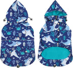 HDE Dog Raincoat Poncho Double Layer Zip Rain Jacket with Removable Hood, Leash Hole for Small to 3XL Dogs and Puppies Sharks - L