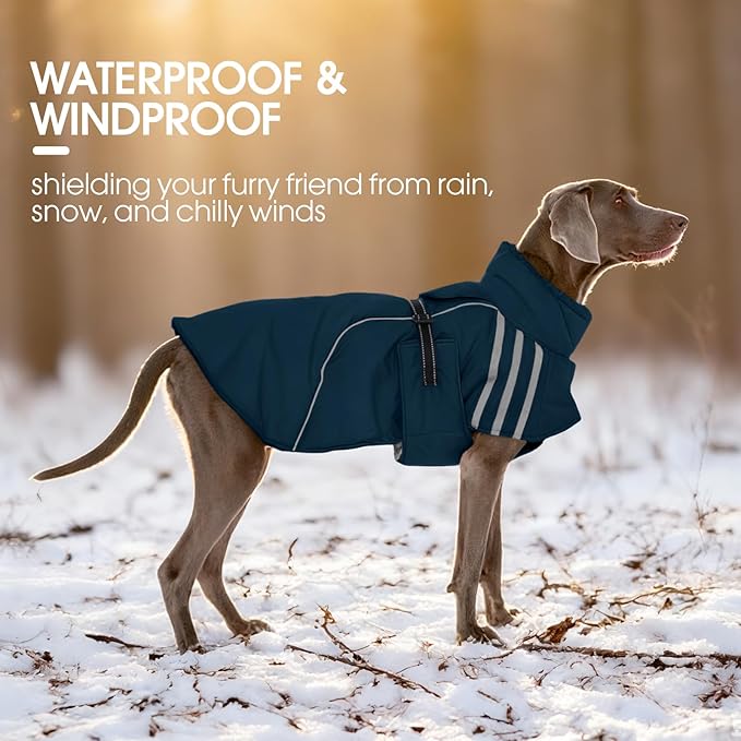 FUAMEY Dog Cold Weather Coats,Dog Winter Jackets for Large Dogs Warm Dogs Coat with Reflective Strips Waterproof Pet Snowsuit Thick Paded Pets Vest for Beagle Corgi Blue L