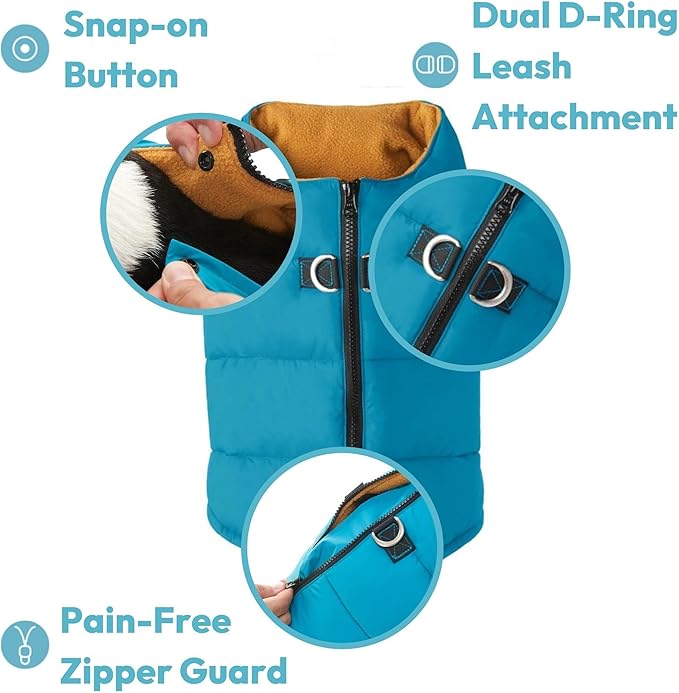 Gooby Padded Vest Dog Jacket - Solid Black, Medium - Warm Zip Up Vest Fleece Jacket with Dual D Ring Leash Water Resistant for Small to Medium Dogs