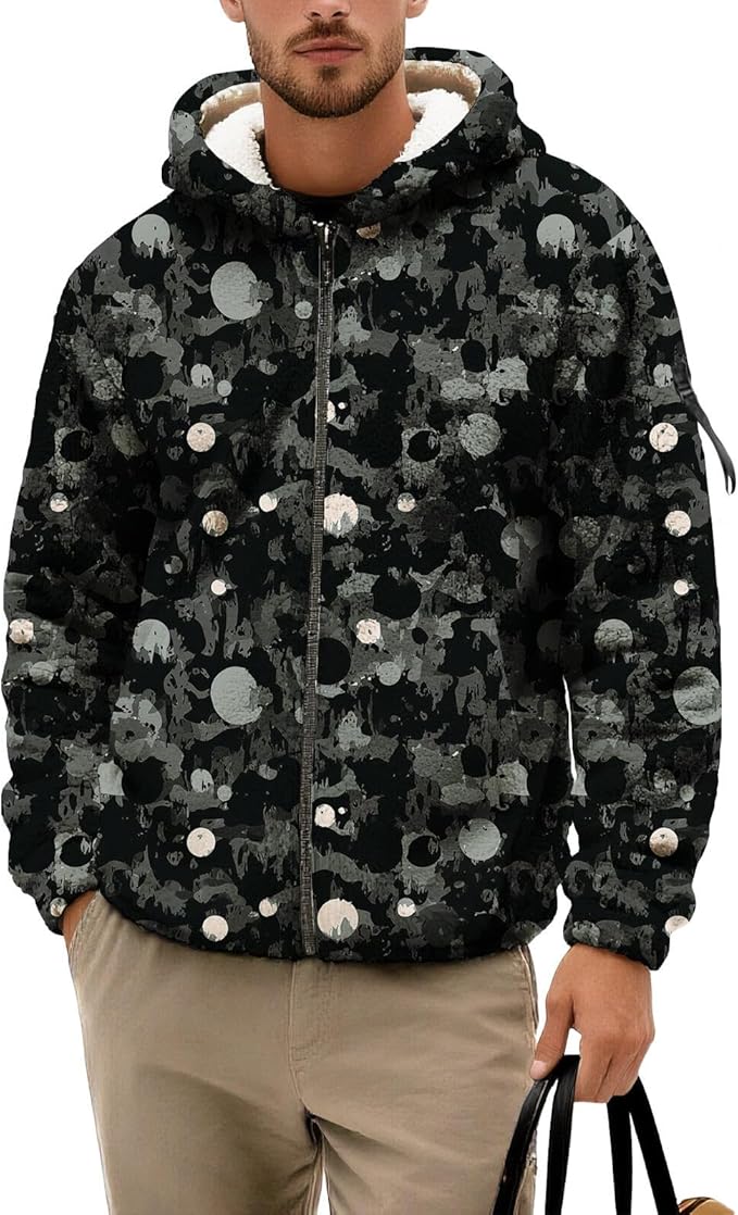 Men's Camouflage Hunting Fleece Lined Hoodie Camo Jackets Zip Up Long Sleeve Casual Winter Coats Hood Outerwear