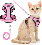 Dooradar Cat Harness and Leash Set, Escape Proof Safe Adjustable Kitten Vest Harnesses for Walking, Easy Control Soft Breathable Mesh Jacket with Reflective Strips for Cats, Pink, S