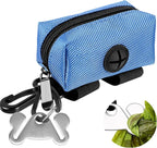 Dog Waste Bag Dispenser Pet Poop Bags Holder for Doggie Waste Bags Dispensers Soft Fabric Zipper Small Doggy Puppy Pouch for Leash Accessory Attachment with Carrier,Blue