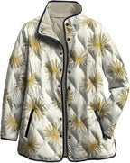 LIZALIG Women's Cropped Puffer Jacket Lightweight Floral Print Long Sleeve Padded Quilted Puffy Cardigan Coat