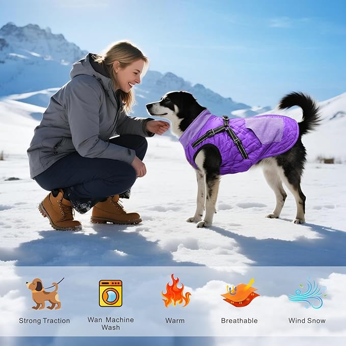Mosucoirl Warm Dog Coats Pet Clothes, Waterproof Dogs Jacket Reflective Pet Outfits Winter Dog Cold Weather Coat Cozy Snow Jackets Vest for Small Medium Large Dogs Puppy Doggie (Purple, XXL)