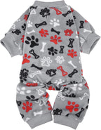 SCENEREAL Fleece Dog Pajamas for Small Medium Large Dogs, Warm Soft Puppy Jumpsuit, Adorable Bones Paw Print Pet Sweaters Clothes, Doggy Pjs Cat Coat for Boy Girl